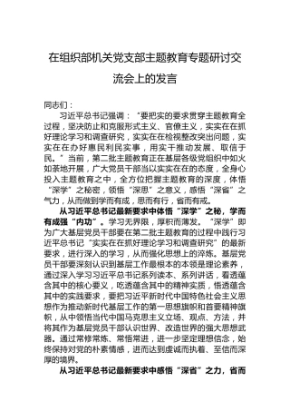 在组织部机关党支部主题教育专题研讨交流会上的发言