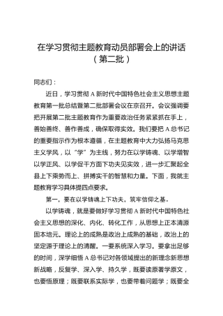 在学习贯彻主题教育动员部署会上的讲话（第二批）