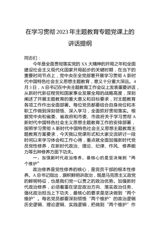 在学习贯彻2023年主题教育专题党课上的讲话提纲