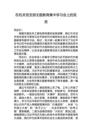 在机关党支部主题教育集中学习会上的发言