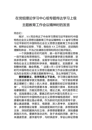在党组理论学习中心组专题传达学习上级主题教育工作会议精神时的发言