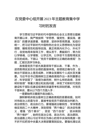 在党委中心组开展2023年主题教育集中学习时的发言