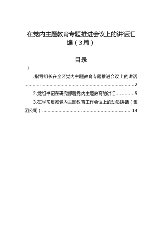在党内主题教育专题推进会议上的讲话汇编（3篇）