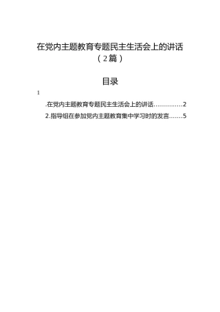 在党内主题教育专题民主生活会上的讲话（2篇）