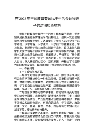 在2023年主题教育专题民主生活会领导班子的对照检查材料