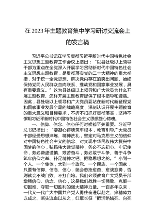 在2023年主题教育集中学习研讨交流会上的发言稿