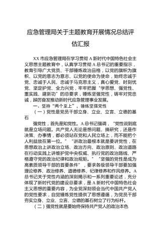 应急管理局关于主题教育开展情况总结评估汇报