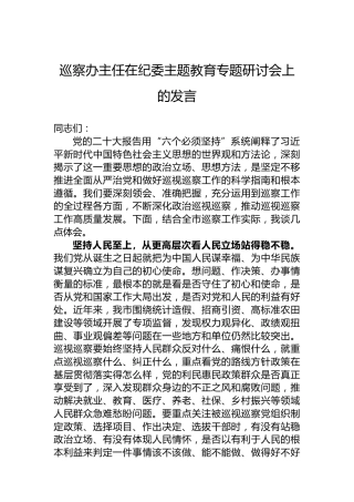 巡察办主任在纪委主题教育专题研讨会上的发言