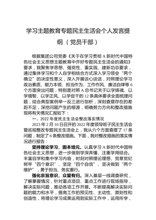 学习主题教育专题民主生活会个人发言提纲（党员干部）
