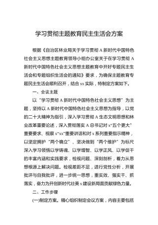 学习贯彻主题教育民主生活会方案