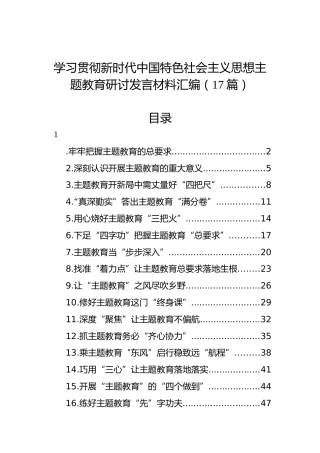 学习贯彻新时代中国特色社会主义思想主题教育研讨发言材料汇编（17篇）