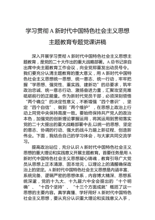 学习贯彻习近平新时代中国特色社会主义思想主题教育专题党课讲稿