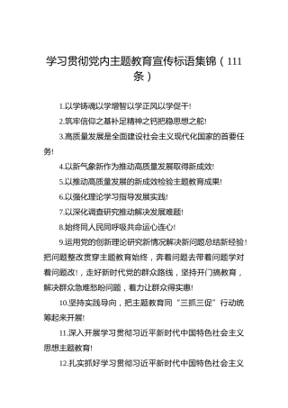 学习贯彻党内主题教育宣传标语集锦（111条）