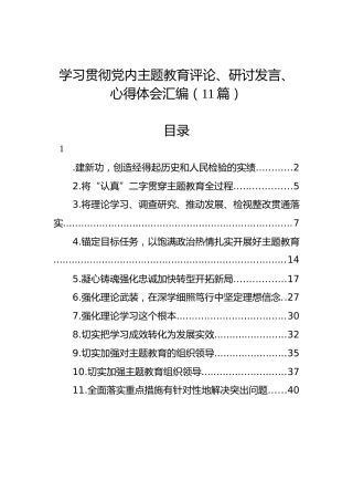 学习贯彻党内主题教育评论、研讨发言、心得体会汇编（11篇）