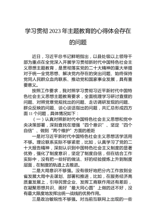 学习贯彻2023年主题教育的心得体会存在的问题