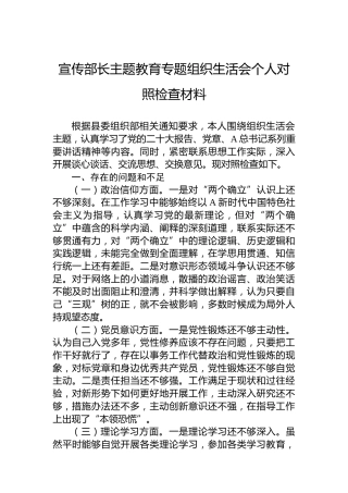 宣传部长主题教育专题组织生活会个人对照检查材料
