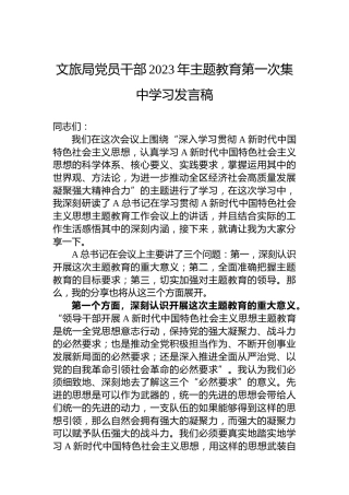 文旅局党员干部2023年主题教育第一次集中学习发言稿