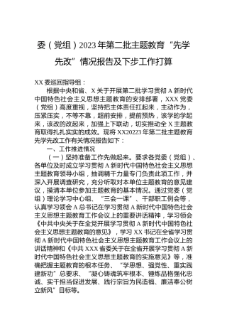 委（党组）2023年第二批主题教育“先学先改”情况报告及下步工作打算