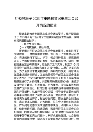 厅领导班子2023年主题教育民主生活会召开情况的报告