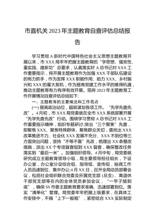 市直机关2023年主题教育自查评估总结报告