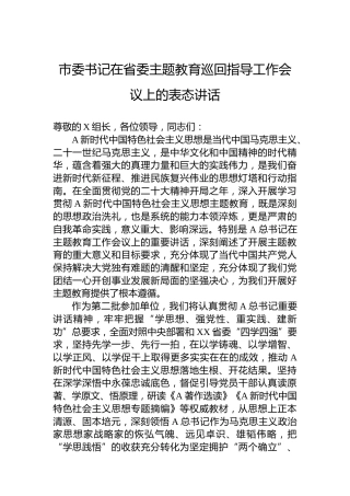 市委书记在省委主题教育巡回指导工作会议上的表态讲话