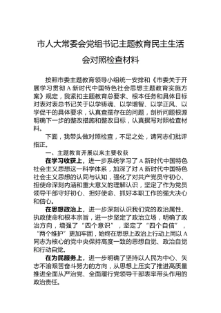 市人大常委会党组书记主题教育民主生活会对照检查材料