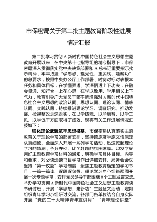 市保密局关于第二批主题教育阶段性进展情况汇报