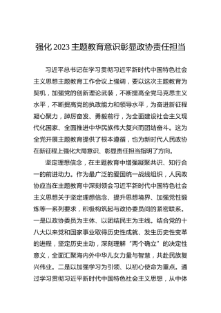 强化2023主题教育意识彰显政协责任担当