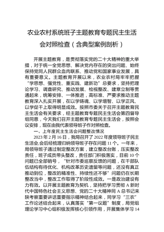 农业农村系统班子主题教育专题民主生活会对照检查（含典型案例剖析）