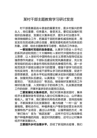 某村干部主题教育学习研讨发言