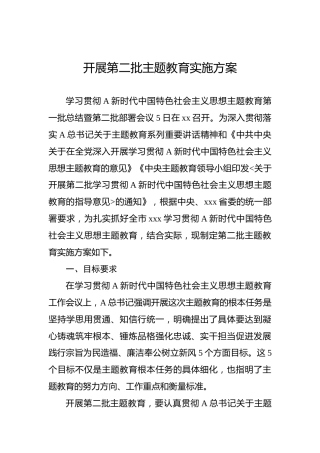 开展第二批主题教育实施方案