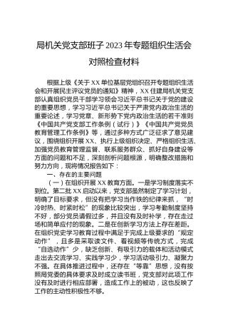 局机关党支部班子2023年主题教育组织生活会对照检查材料