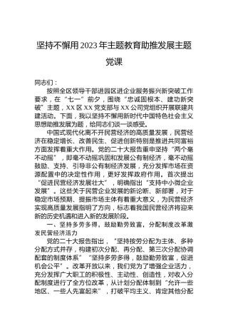 坚持不懈用2023年主题教育助推发展主题党课