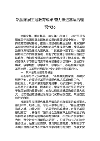 巩固拓展主题教育成果奋力推进基层治理现代化