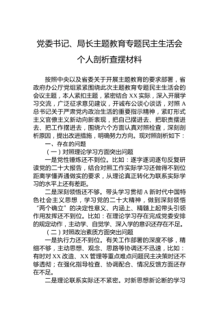 党委书记、局长主题教育专题民主生活会个人剖析查摆材料