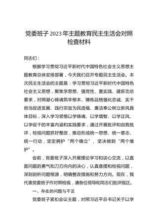 党委班子2023年主题教育民主生活会对照检查材料