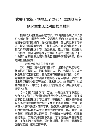 党委（党组）领导班子2023年主题教育专题民主生活会对照检查材料