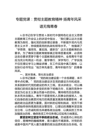 专题党课：贯彻主题教育精神扬青年风采谱无悔青春