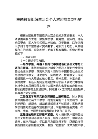 主题教育组织生活会个人对照检查剖析材料