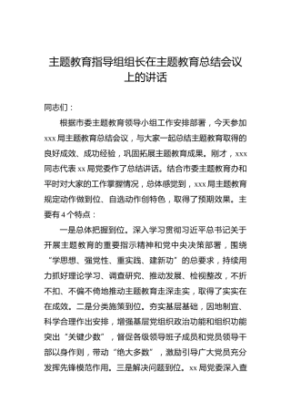 主题教育指导组组长在主题教育总结会议上的讲话