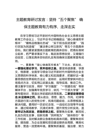 主题教育研讨发言：坚持“五个聚焦”确保主题教育有力有序、走深走实