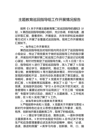 主题教育巡回指导组工作开展情况报告