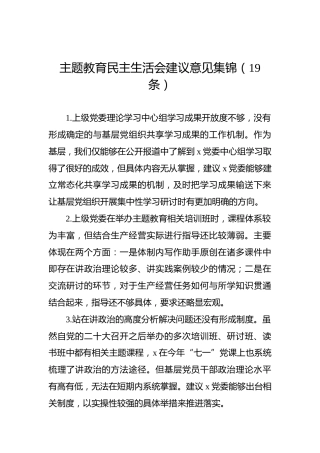 主题教育民主生活会建议意见集锦（19条）