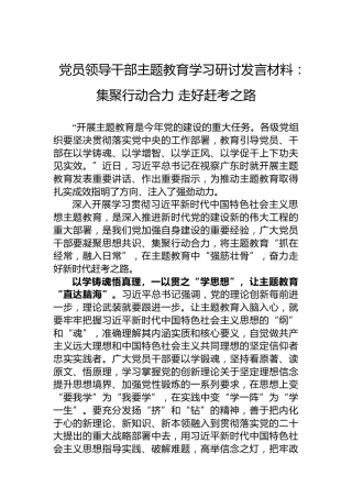 党员领导干部主题教育学习研讨发言材料：集聚行动合力走好赶考之路