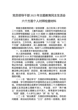 党员领导干部2023年主题教育民主生活会六个方面个人对照检查材料