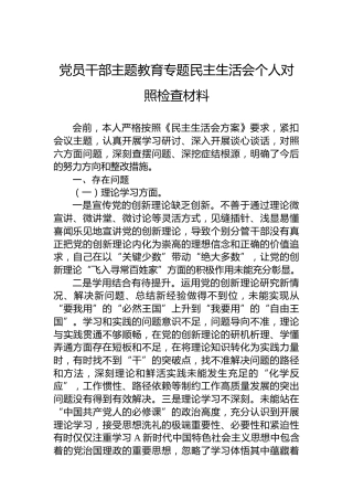 党员干部主题教育专题民主生活会个人对照检查材料