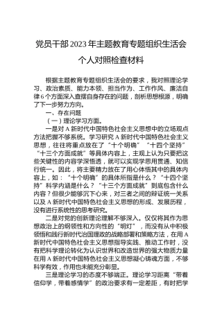 党员干部2023年主题教育专题组织生活会个人对照检查材料