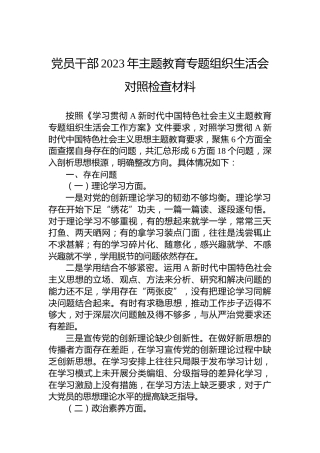 党员干部2023年主题教育专题组织生活会对照检查材料