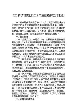 XX乡学习贯彻2023年主题教育工作汇报