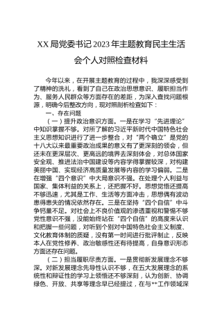 XX局党委书记2023年主题教育民主生活会个人对照检查材料